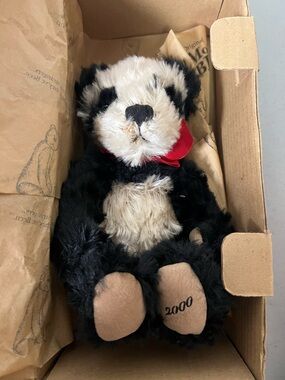 Boyds Bear Black and White Plush Panda Teddy with Red Bow - Collectible Kids Toy